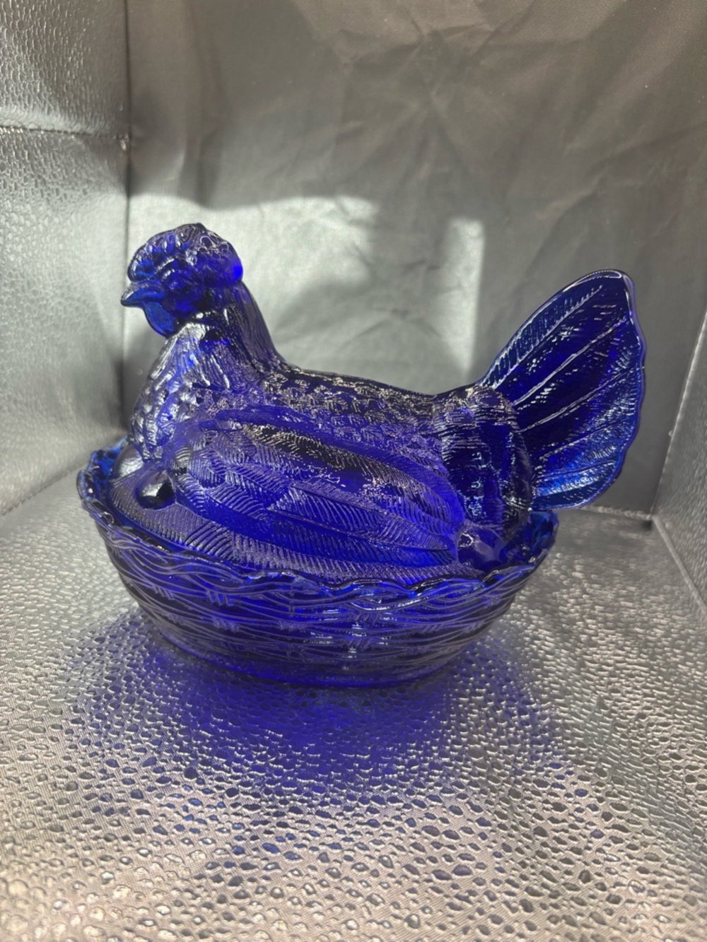 Cobalt Blue Glass Hen on Nest